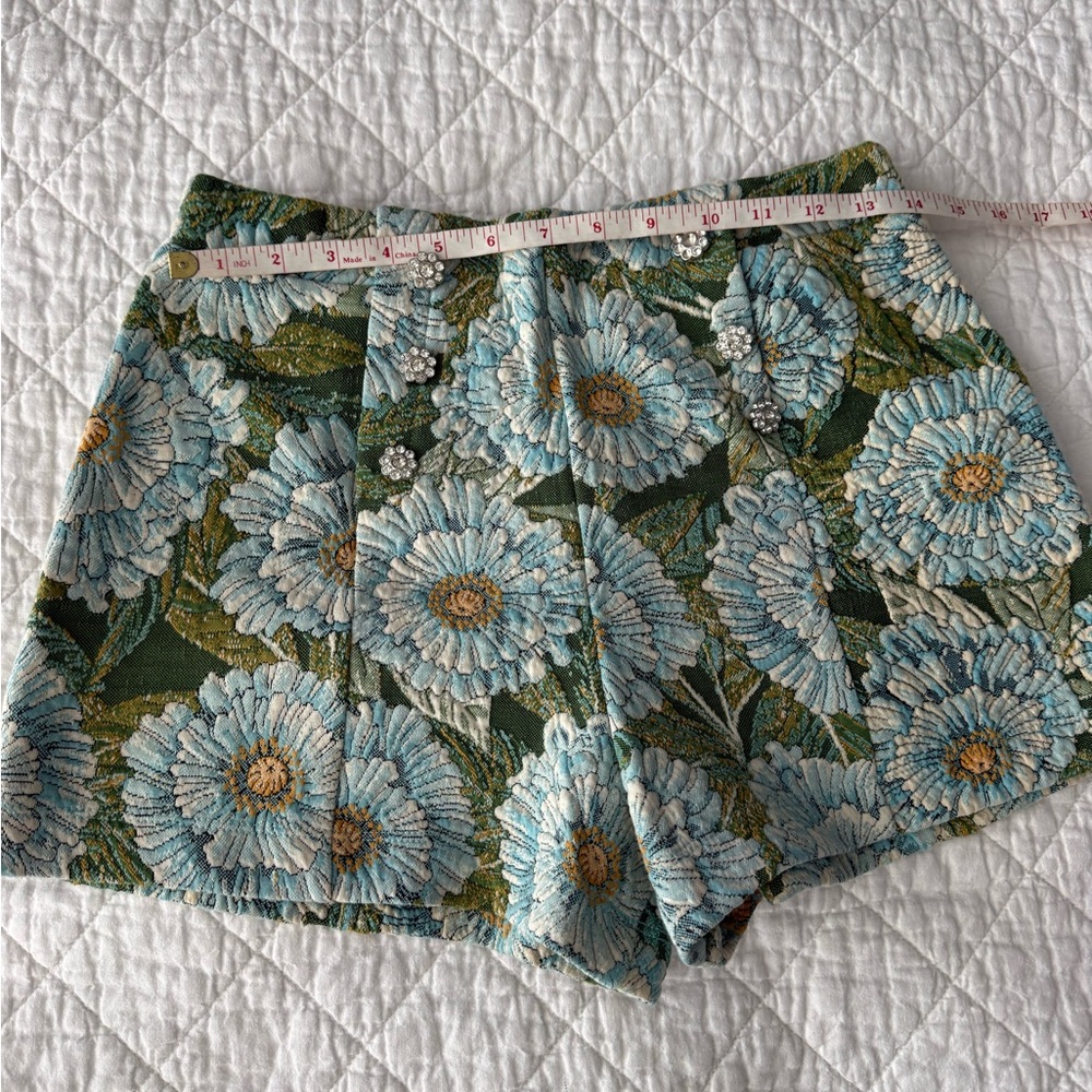 Zara Blue Floral High Waist Women Shorts - Picture 7 of 10